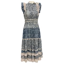 Ulla Johnson-Ulla Johnson Blue / Ivory Kiri Midi Dress-Blue