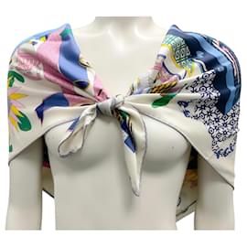 Hermès-Hermes Ivory / Blue / Pink Multi Les Tresors d'Un Artiste Square Silk Twill Scarf-Multiple colors