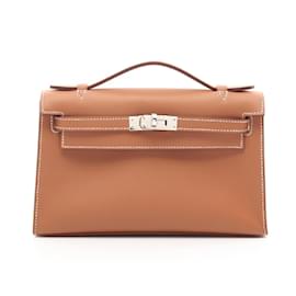 Hermès-Sac à main Kelly Mini Pochette Hermes-Marron,Doré