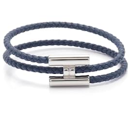 Hermès-HERMES Tourni Tresse Bracelet-Navy blue