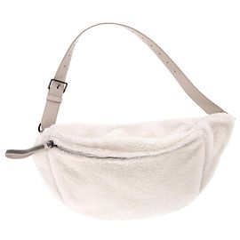 Bolsa de cinto de shearling gelado Brunello Cucinelli em pele de ovelha branca Branco Cru
