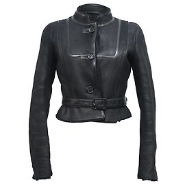 Céline  Celine Belted Mandarin Collared Jacket in Black Leather Black