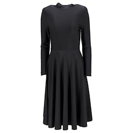 Balenciaga-Balenciaga Mock Neck Midi Flared Dress in Black Polyester-Black