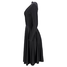 Balenciaga-Balenciaga Mock Neck Midi Flared Dress in Black Polyester-Black