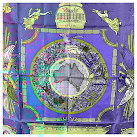 Hermès-Hermes Jacquard Vintage Silk Scarf Le Geographe 1992 Laroche-Blue