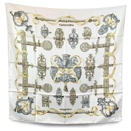 Hermès-Hermes Paris Vintage White Silk Scarf Ferronnerie 1970 Cathy Latham-White