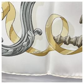Hermès-Hermes Paris Vintage White Silk Scarf Ferronnerie 1970 Cathy Latham-White