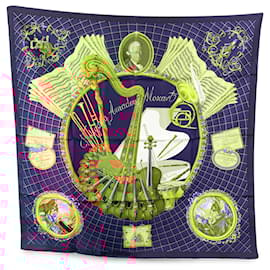 Hermès-Hermes Vintage Blue Silk Scarf Hommage a Mozart 1991 Julie Abadie-Blue