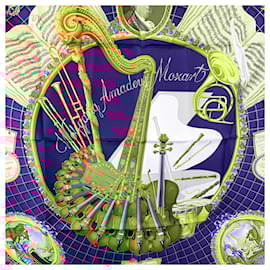 Hermès-Hermes Vintage Blue Silk Scarf Hommage a Mozart 1991 Julie Abadie-Blue