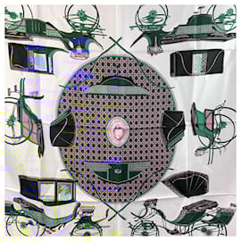 Hermès-Hermes Silk Scarf Les Voitures A Transformation 1965 De La Perriere-Blue