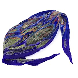 Hermès-Hermes Paris Vintage Silk Pleated Grand Fonds Scarf 1992 Anne Faivre-Blue