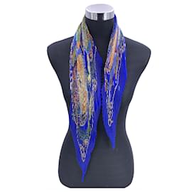 Hermès-Hermes Paris Vintage Silk Pleated Grand Fonds Scarf 1992 Anne Faivre-Blue