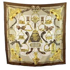Hermès-Hermes Vintage Brown Silk Scarf Etriers 1964 Francoise de la Perriere-Brown
