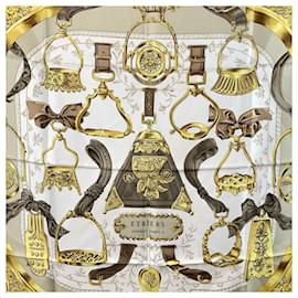 Hermès-Hermes Vintage Brown Silk Scarf Etriers 1964 Francoise de la Perriere-Brown