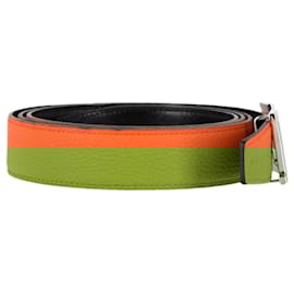 Hermès- Hermès Reversible H Buckled Belt in Orange Calf Leather-Orange