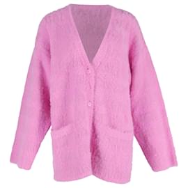 Balenciaga-Cardigan surdimensionné en laine rose avec logo en fourrure Balenciaga-Rose