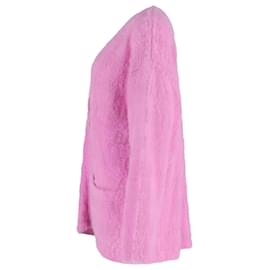 Balenciaga-Cardigan surdimensionné en laine rose avec logo en fourrure Balenciaga-Rose