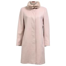 Max Mara- Max Mara Studio Fur Collar Coat in Pink Wool-Pink