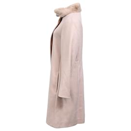 Max Mara- Max Mara Studio Fur Collar Coat in Pink Wool-Pink