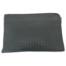 Bottega Veneta-Bottega Veneta Intrecciato Gray Clutch Bag-Brown