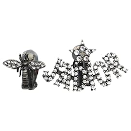 Christian Dior-Christian Dior Dior J'A DIOR Bee Rhinestone Silver Metal Earrings-Silvery