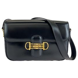 Céline Borsa a spalla in pelle nera con morsetto vintage Celine Nero