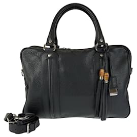 Gucci-Pasta de couro preto com tassel Gucci Bamboo-Preto