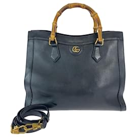 Gucci-Gucci Bamboo Diana Black Leather Tote Bag-Black
