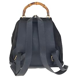 Gucci-Gucci Bamboo Black Gold Hardware Suede Leather Backpack-Black