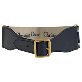 Christian Dior-Christian Dior Dior Embroidery Leather Belt-Black,Navy blue