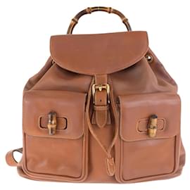 Gucci-Gucci Bamboo Brown Leather Backpack-Brown