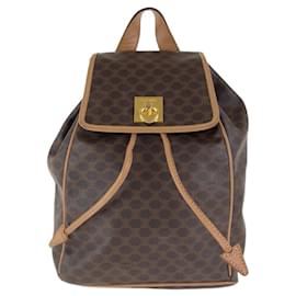 Céline-Celine Vintage Macadam Brown Leather Backpack-Brown