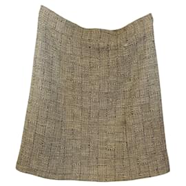 Chanel-Chanel 10P Fantasy Tweed Skirt Beige Metallic Gold FR 42-Beige,Golden,Metallic