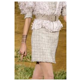 Chanel-Chanel 10P Fantasy Tweed Skirt Beige Metallic Gold FR 42-Beige,Golden,Metallic