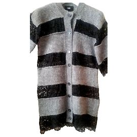 D&G Cardigan aus Mohair Grau und Schwarzer Spitze Schwarz Grau