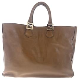 Fendi-Fendi Brown Leather Tote Bag-Brown