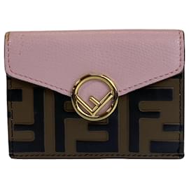 Fendi-Fendi Zucca Leather Tri-Fold Wallet-Brown,Pink