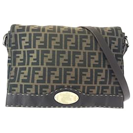 Fendi-Fendi Zucca Brown Leather Messenger Bag-Brown
