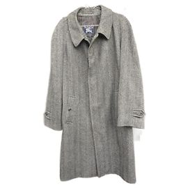Burberry Grey Wool Coat Men Grey