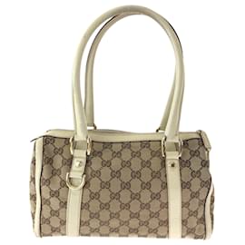 Gucci-Gucci Abby Beige Ivory Gold Hardware GG Canvas Handbag-Beige,Cream