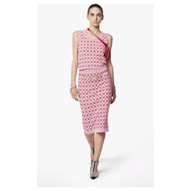 Chanel-Chanel 19P CC Logo Sleeveless Crop Top Blouse FR 42-Pink,White,Red