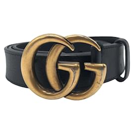 Gucci-Gucci GG Marmont Black Gold Leather Metal Belt-Black