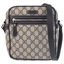Gucci-Gucci Gray Navy GG Supreme Shoulder Bag-Brown,Navy blue