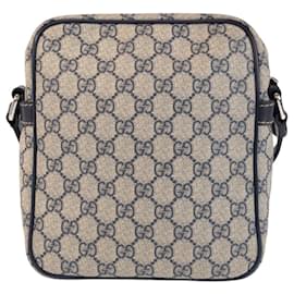 Gucci-Gucci Gray Navy GG Supreme Shoulder Bag-Brown,Navy blue