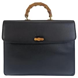 Gucci-Gucci Vintage Bamboo Black Leather Handbag-Black
