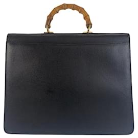 Gucci-Bolsa de mão de couro preto vintage Gucci com bambu-Preto