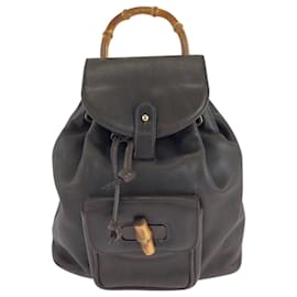 Gucci-Gucci Vintage Bamboo Leather Backpack-Brown,Dark brown