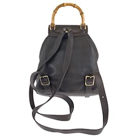 Gucci-Gucci Vintage Bamboo Leather Backpack-Brown,Dark brown