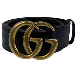 Gucci-Fivela de cinto em couro preto e dourado Gucci GG Marmont para homens-Preto,Dourado