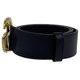 Gucci-Fivela de cinto em couro preto e dourado Gucci GG Marmont para homens-Preto,Dourado